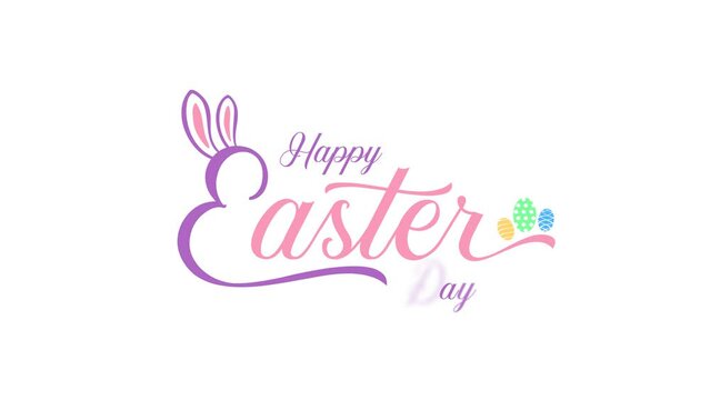 easter holliday,  happy easter animated type, hand written letters, colorful eggs with alpha channel 4k