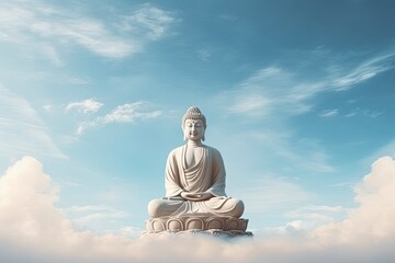 The Buddha meditated on the day the sky was bright and beautifully natural and copy space - generative ai