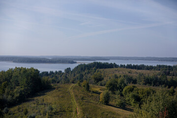 Fototapeta na wymiar Early autumn in Braslav Lakes National Park, Belarus. View of the Braslav Lakes 