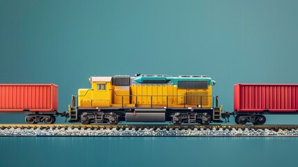 Freight locomotive, railroad, business logistics concept, containers, photo for advertising, free background for text