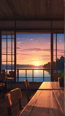 sunset on the terrace, ai generated