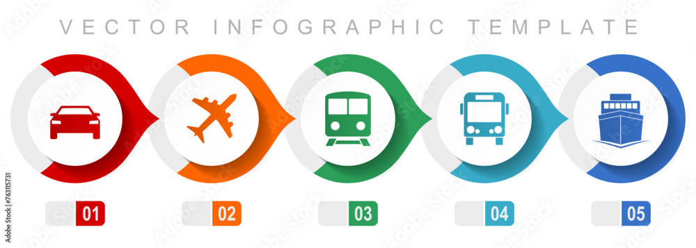 Poster transport flat design infographic template, miscellaneous symbols such as car, plane, train, bus and