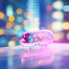 Design a digital artwork featuring a pill in focus and a blurred background with bokeh effects,bokeh, elegant, isolated, beautiful