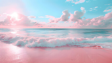 Pink coastal coast day view, with sunlight, summer, travel, dream place, paradise	
