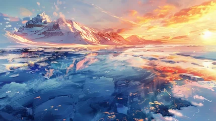 Foto op Canvas Digital art of a serene arctic landscape at sunset © iVGraphic