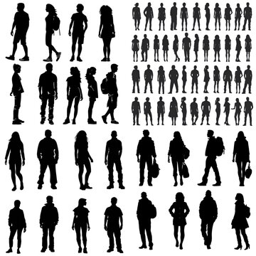 Set of silhouette people Eps vector PNG