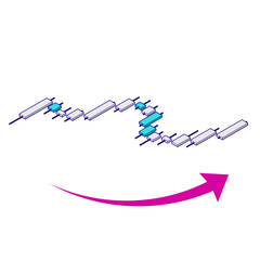 アイソメトリックな右肩上がりの上昇チャートのイラスト。FX、投資素材、上面法、主線あり。