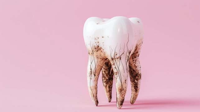 Model of a diseased tooth, inflammation of molar roots, periodontitis. Concept of oral health and dental treatment, various dental diseases. Dental clinic banner template