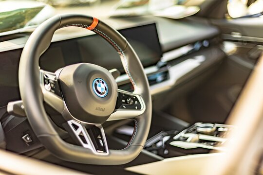The Interior of a Car With a Steering Wheel