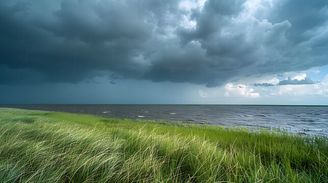 A storm front, with rolling clouds as the background, during an advancing squall