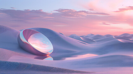 Abstract factasy and realistic mirror in desert, background, futuristic