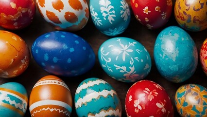 Fototapeta premium Easter eggs, top view