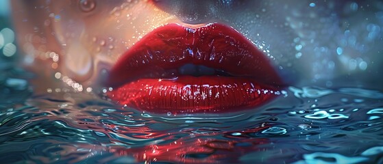 Side angle, underwater lipstick test, vibrant colors staying put, 8K