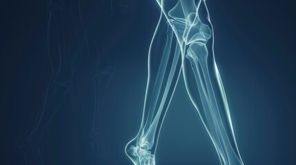 X-ray of a human leg, 3D render, medical advertisement banner, free space for text