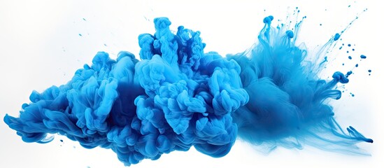 An electric blue cumulus cloud floats on a canvas of white, resembling a plant pattern in a blue smoke art display - obrazy, fototapety, plakaty