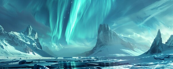 Arctic landscape with aurora borealis - obrazy, fototapety, plakaty