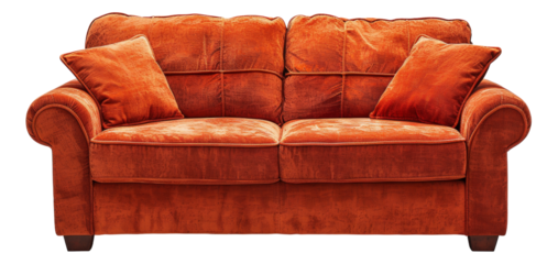 Elegant leather couch with plush cushions, cut out - stock png.