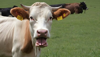 A Cow With Its Mouth Open Chewing Cud Upscaled 5 - obrazy, fototapety, plakaty