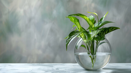 A beautiful green plant in a transparent glass vase