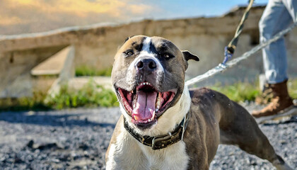 Hund, Amerikanischer Kampfhund zeigt sein Gebiß, agressiv, Angriff, wütend, KI generiert - obrazy, fototapety, plakaty
