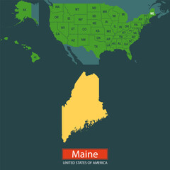 United States of America, Maine state, map borders of the USA Maine state.