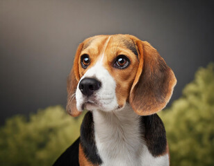 Hund, Beagle, Porträt, nur Kopf, Welpen, dunkler Hintergrund, KI generiert - obrazy, fototapety, plakaty
