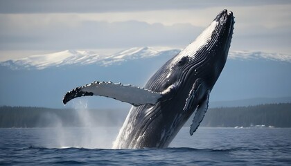 A Majestic Humpback Whale Breaching The Surface Upscaled 4 - obrazy, fototapety, plakaty