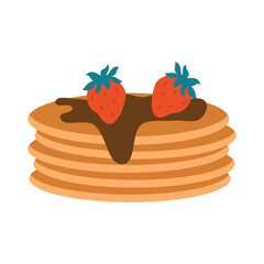 cute hand drawn cartoon vector pancakes with strawberry fruits and chocolate  - 763121714