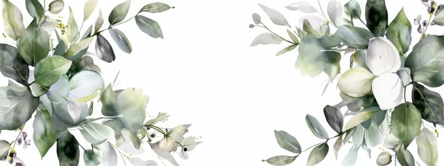 Fotobehang botanical design. horizontal herbal banners on white background for wedding invitation, business products. web banner with leaves, herbs © JovialFox