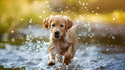 Cute puppy playing in the water pure joy and fun