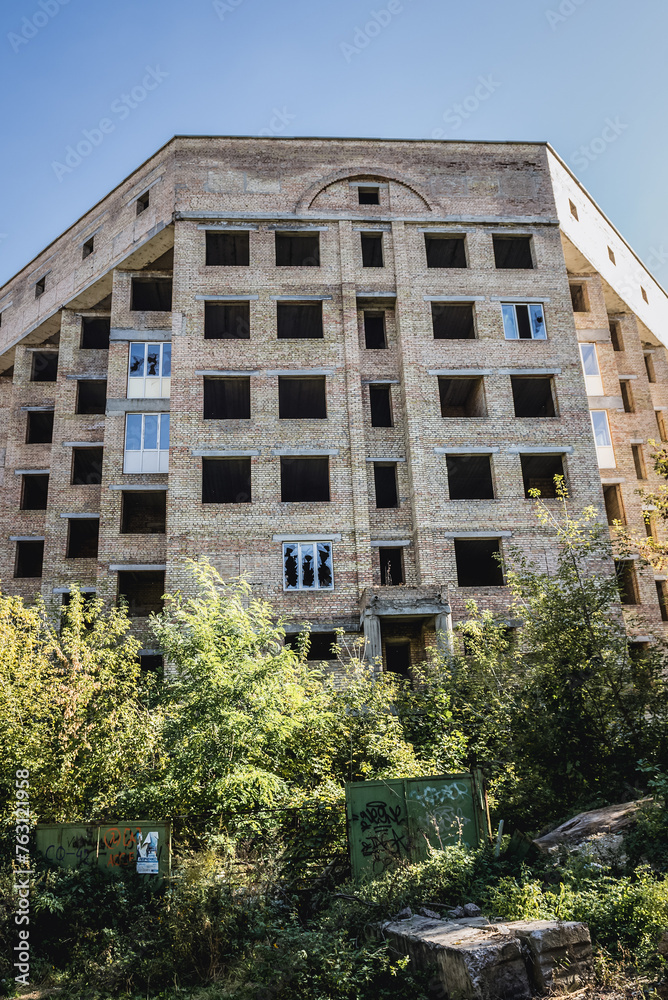 Poster Unfinished part of Romodanov Neurosurgery Institute in Kyiv capital city, Ukraine, Ukraine