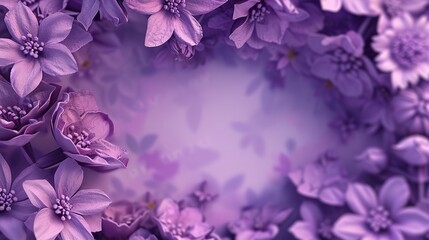 Background of purple drawn flowers with empty space