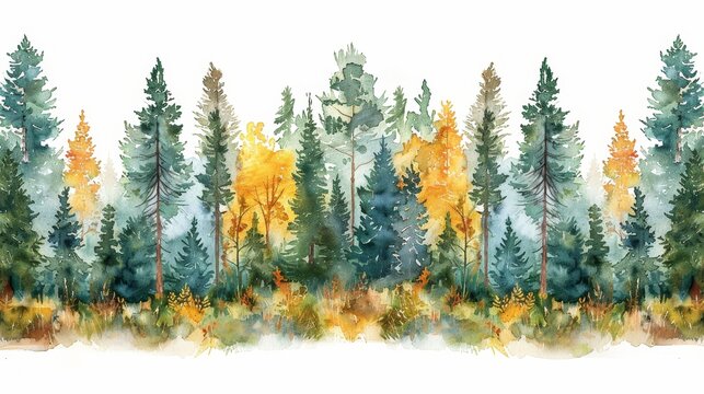 Abstract watercolor painting of a forest
