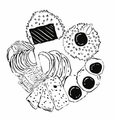 Illustration rice food drink artline artwork line painting line black white