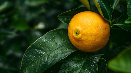 Fresh citrus fruit on a green leaf in nature