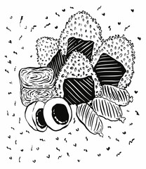 Illustration rice food drink artline artwork line painting line black white