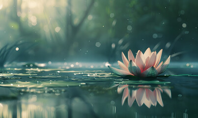 A tranquil image of a lotus blossoming peacefully, Generative AI 
