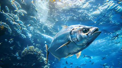 Majestic underwater giant fish swimming in blue sea