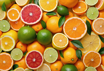 a collection of fresh citrus fruits isolated on a transparent background