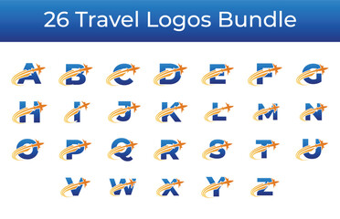 26 Initial letter Air Travel Logo icon Design with plane graphic element, symbol, sign for travel agency logo design. Air travel logo design template-vector.