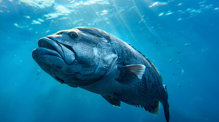 Majestic underwater giant fish swimming in blue sea