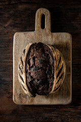 Homemade sourdough bread. Fresh Sourdough bread on a black background. 