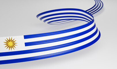 3d Flag Of Uruguay 3d Wavy Shiny Uruguay Ribbon Isolated On White Background 3d Illustration