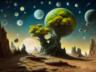 Amazing landscape of alien planet, Oil Painting - 763123994