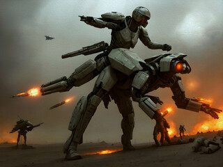 Fototapeta premium Future War, Oil Painting