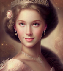 Princess, Portrait in Baroque Style, Oil Painting