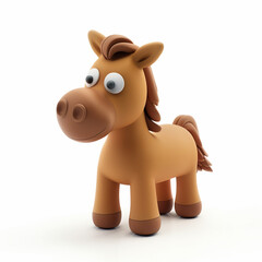 Cute 3D clay Horse, minimalistic design, isolated on a white background, no shadow