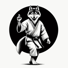sport wolf in kimono training karate and taekwondo 