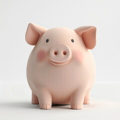 Adorable minimal style 3D clay Pig, perfectly centered, showcased on a stark white background without shadows