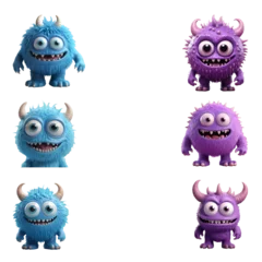 Fotobehang 3D rendering of a purple monster set with horns isolated on white background. Generative AI © Photo Wall